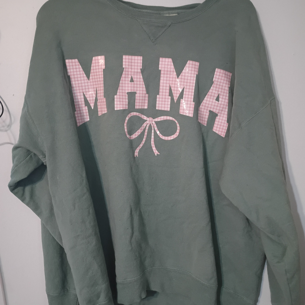 Comfort Colors Green Sweatshirt with Pink 'MAMA' Design